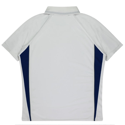 `Aussie Pacific N3304 Kids Eureka Polo, white/navy rear view