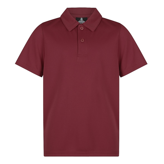 Kids unisex maroon coloured, classic, Aussie Pacific N3307 Botany Kids Polo, front view