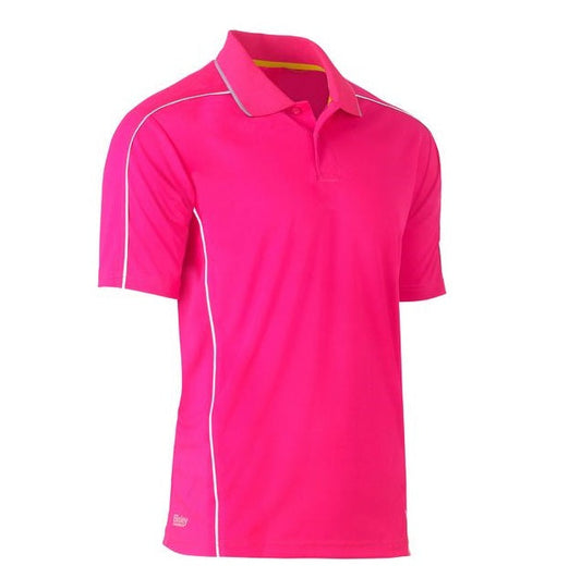 Bisley BK1425 Men's Cool Mesh Polo With Reflective Piping Pink