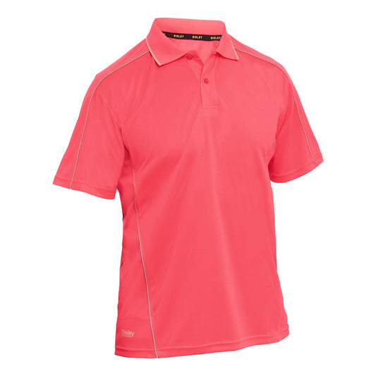 Bisley BK1425 Men's Cool Mesh Polo With Reflective Piping Hi Vis Pink