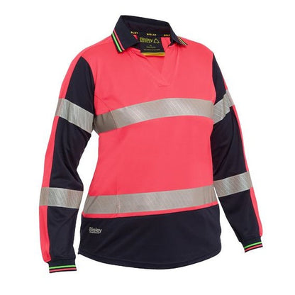 Bisley BKL6225T Womens L/S Taped Two Tone HiVis V-Neck Polo