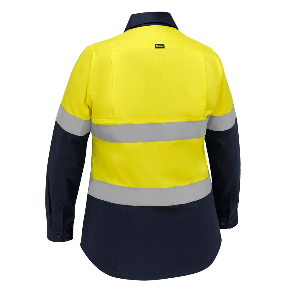 Yellow and navy safety jacket with reflective stripes on a white background