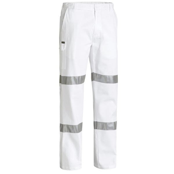 Bisley BP6808T 3M HiVis Cotton Drill White Work Pants