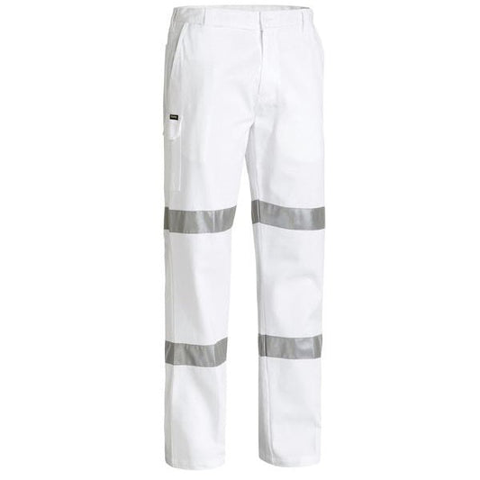 Bisley BP6808T 3M HiVis Cotton Drill White Work Pants
