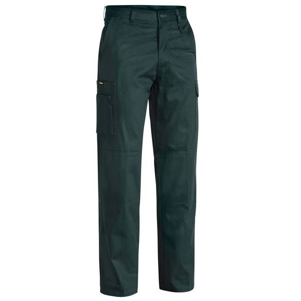 A pair of bottle green coloured Bisley BP6999 men's cargo pants with multiple pockets - Front view
