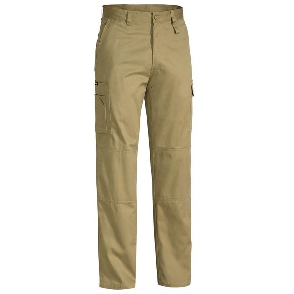 A pair of khaki coloured Bisley BP6999 men's cargo pants with multiple pockets - Front view