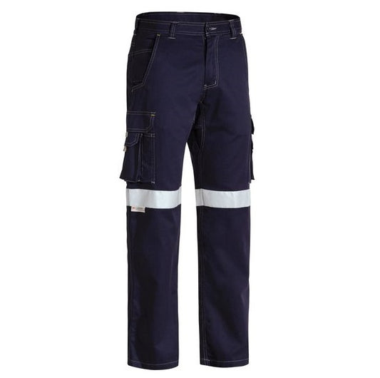 Navy reflective work pants Bisley BPC6431T Taped Cool Lightweight Cargo Pants