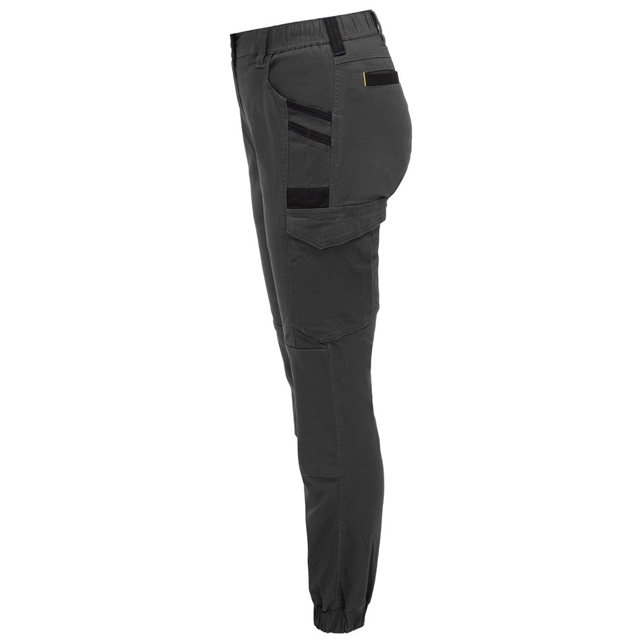 Black pants with multiple pockets on a white background