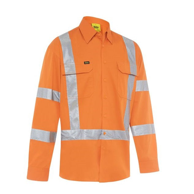 Orange safety jacket with reflective stripes on a white background