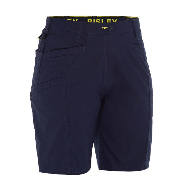 Navy shorts with a brand logo on a white background