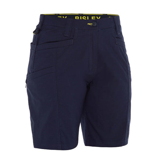 Navy shorts with a brand logo on a white background