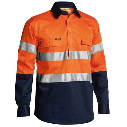 Bisley BTC6456 Two Tone Closed Front HiVis Drill 3M Reflective Tape L/S Shirt