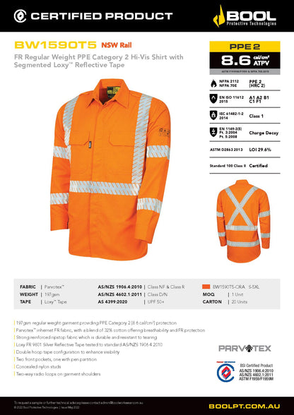 Bool BW1590T5 Reg Weight PPE2 FR Shirt with Segmented Loxy™ FR Reflective Tape