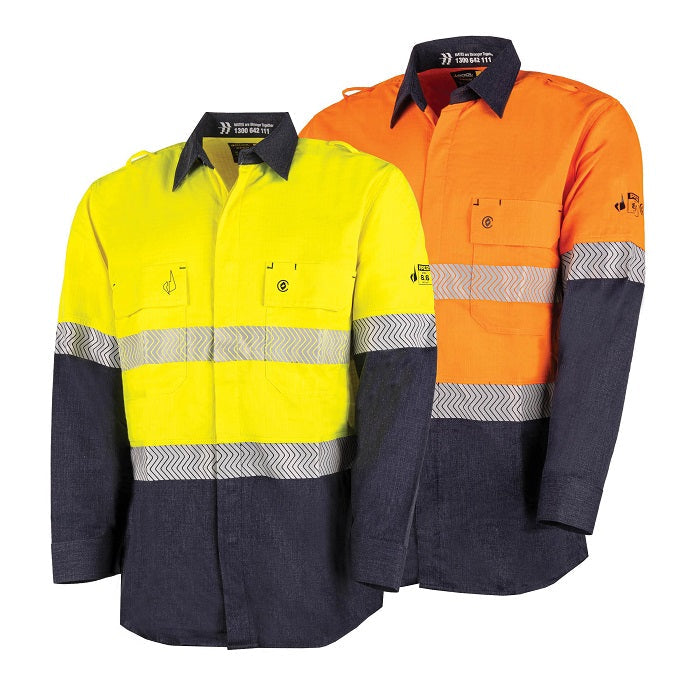 Bool BW2595T1 Regular Weight PPE2 Two Tone FR Shirt With Segmented FR Reflective Tape - Yellow/Navy and Orange/Navy - Colour Options