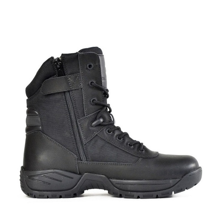 Black tactical boot, Bata 804-60416 Sentinel Non Safety Boots Premium black full-grain leather upper, zip side view