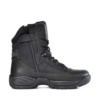 Black tactical boot, Bata 804-60416 Sentinel Non Safety Boots Premium black full-grain leather upper, zip side view