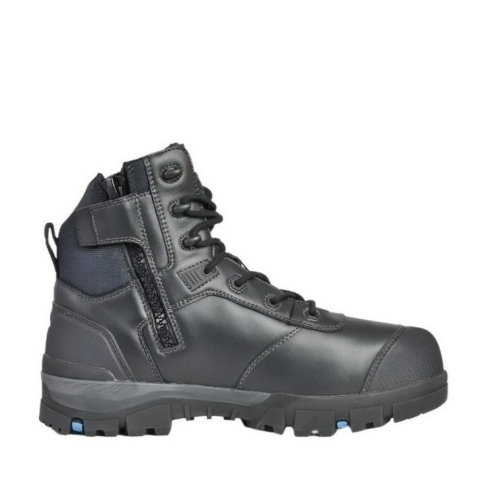 Mens premium black leather, Bata 804-66031 Avenger Black, lightweight, carbon fibre toe, side zip view