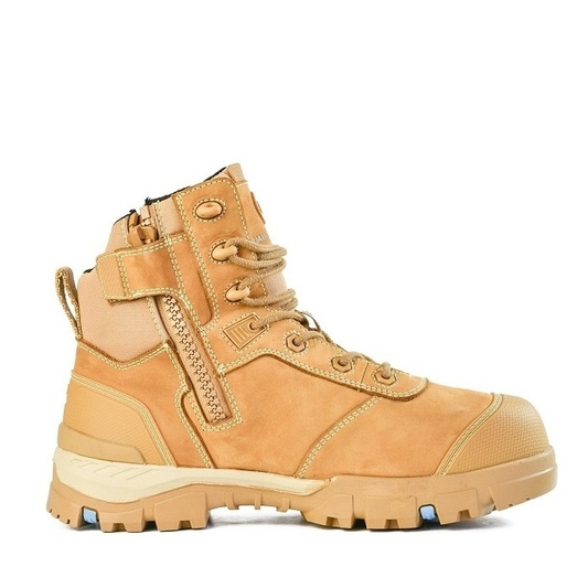 Wheat coloured, zip sided, steel toe, Bata 804-88830 Avenger Safety Boots, side zip view