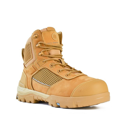 Bata 804-88830 Avenger Safety Boots, wheat front angle view, breathable, Fuel, oil and slip resistance. 