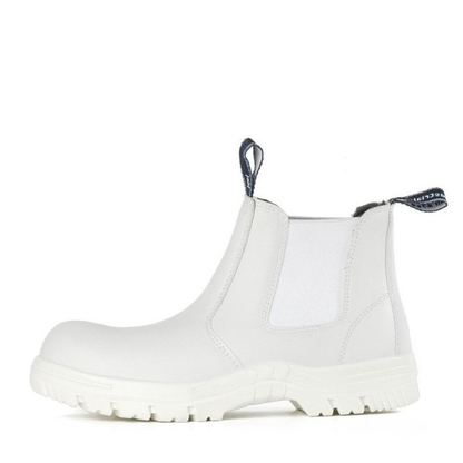 White pull on, Bata 805-11514 Hercules Safety Boots, left side view, safety toe