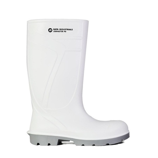 White, steel toe, oil and chemical resistant, Bata 892-11021 Jobmaster PU 400 Safety Gumboots front side view