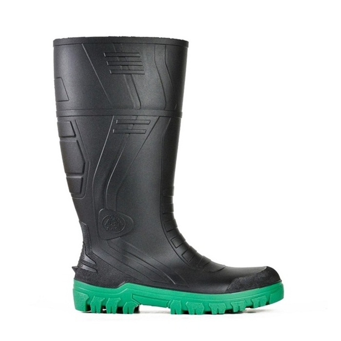 Black rubber, with green sole, boot Bata 892-67280 Jobmaster III 400 Non Safety GumBoots, slip resistant, side view