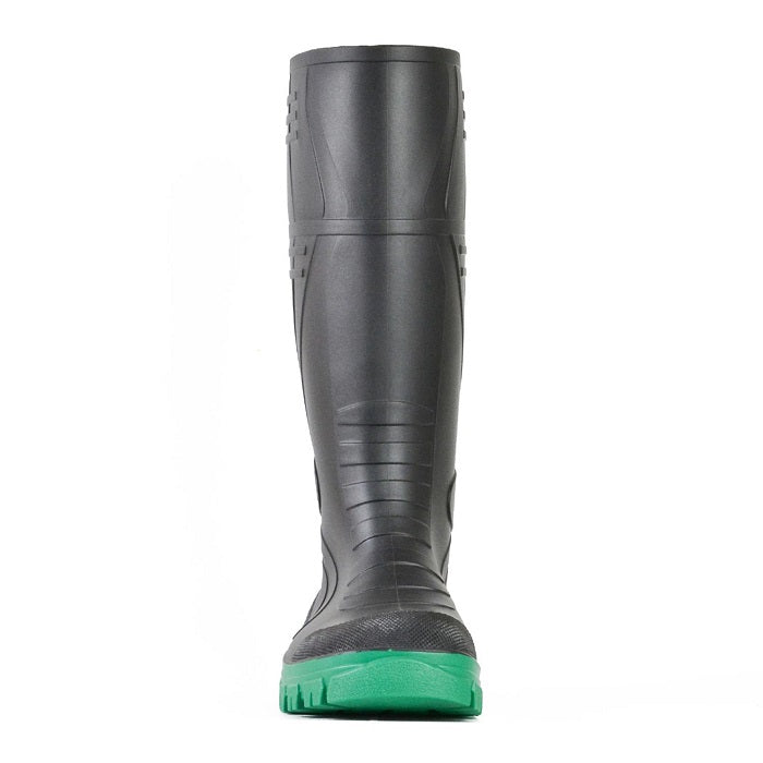 Black with green sole, soft toe, waterproof, Bata 892-67280 Jobmaster III 400 Non Safety GumBoots, front view