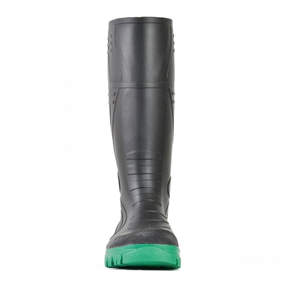 Black with green sole, soft toe, waterproof, Bata 892-67280 Jobmaster III 400 Non Safety GumBoots, front view