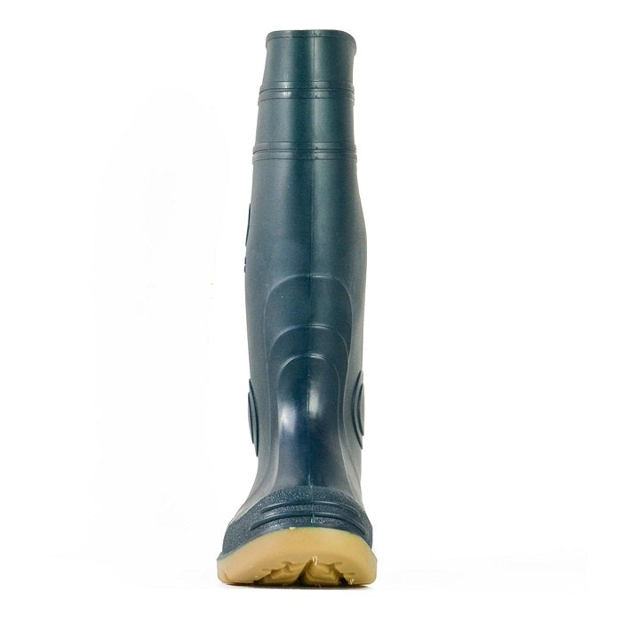 Green with Gum coloured sole, Bata 892-73095 Jobmaster 2 Green Safety Boots, Steel toe, front view