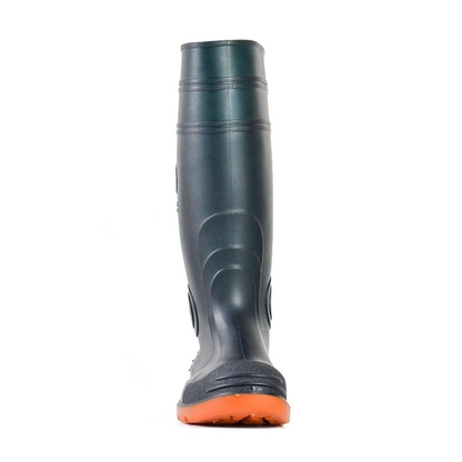 Bata 892-75192 Jobmaster III 400 Safety Boots, dark green, orange sole, front view, slip resistant
