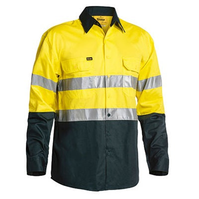 Two-tone yellow and black work jacket with reflective stripes on a white background