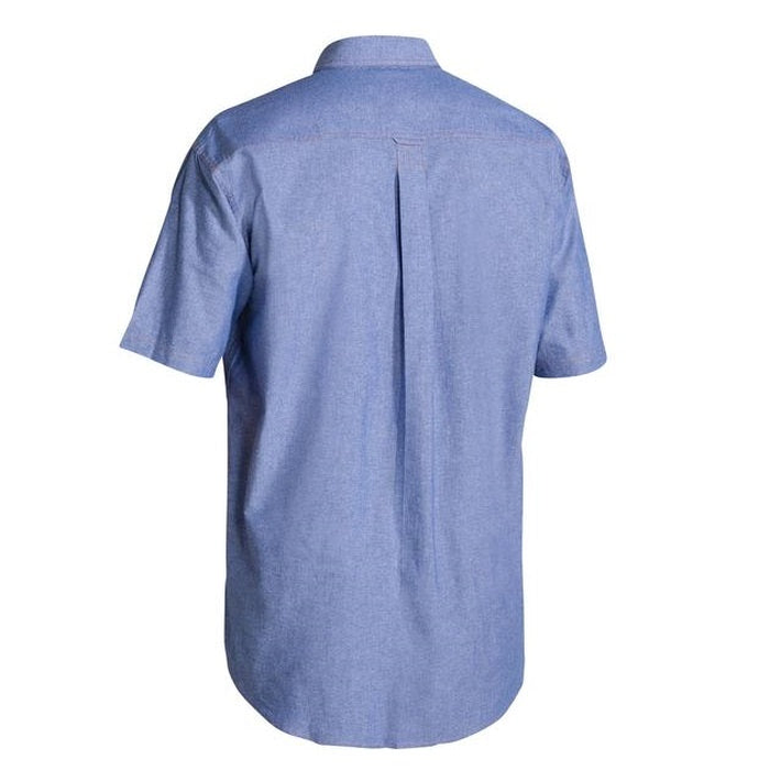 Bisley B71407 Chambray Short Sleeve Shirt, blue, rear view