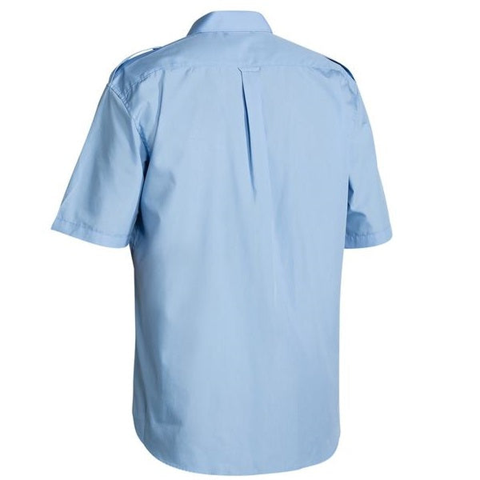 Bisley B71526 Epaulette Short Sleeve Shirt, light blue, rear view