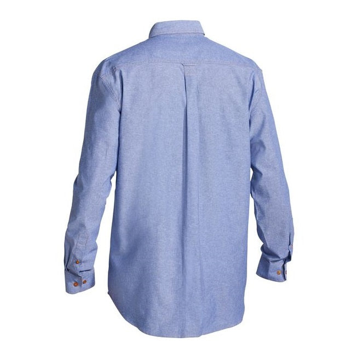 Bisley B76407 Mens Long Sleeve Cotton Chambray Shirt, blue, rear view