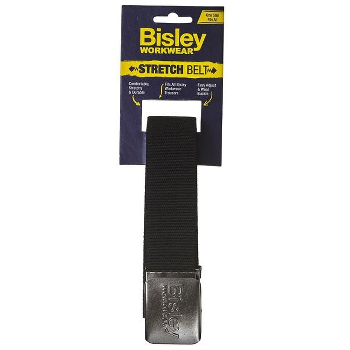 Comfortable, stretchy, mens, black, Bisley BB101 Stretch Webbing Belt, front view