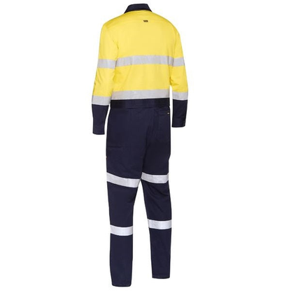 Bisley BC6066T Taped Hi Vis Work Coverall With Waist Zip Opening Rear view yellow/navy