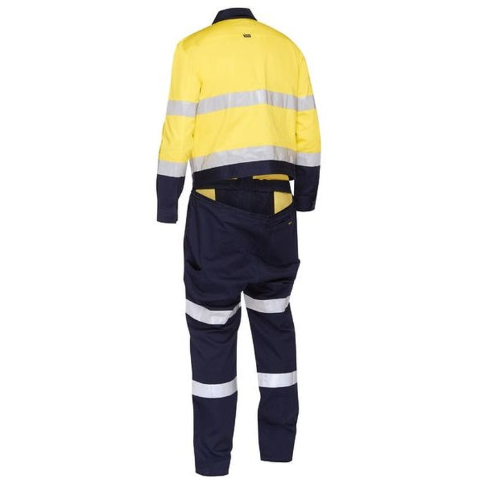 Bisley BC6066T Taped Hi Vis Work Coverall With Waist Zip Opening, yellow/navy, rear zip view