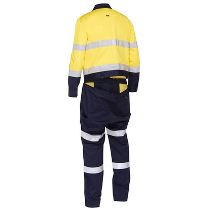 Bisley BC6066T Taped Hi Vis Work Coverall With Waist Zip Opening, yellow/navy, rear zip view