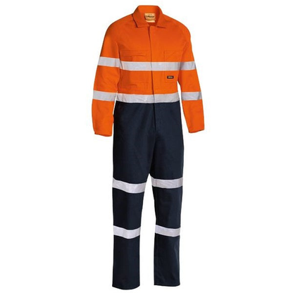 Orange/navy, front chest pockets, Bisley BC6357T Taped Hi Vis Drill Coverall, Reflective tape, front view