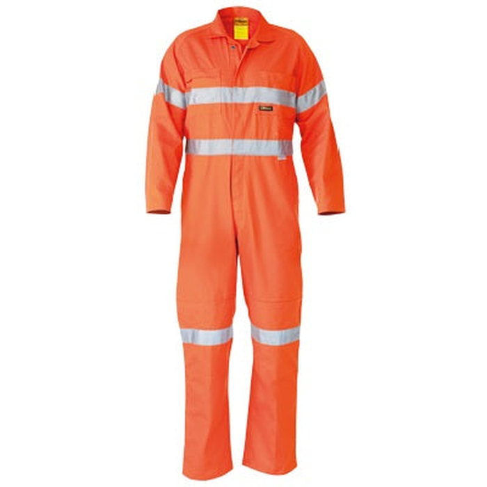 Mens orange, high visbility, reflective tape, two chest pockets, front view, Bisley BC6718TW HiVis Lightweight Coverall 3M Reflective Tape