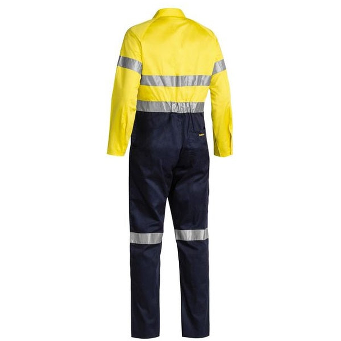 Yellow/navy, rear view, Bisley BC6719TW 2-Tone HiVis Lightweight Coverall 3M Reflective Tape
