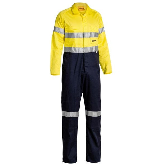 Yellow/navy, premium fabric, Bisley BC6719TW 2-Tone HiVis Lightweight Coverall 3M Reflective Tape, front view