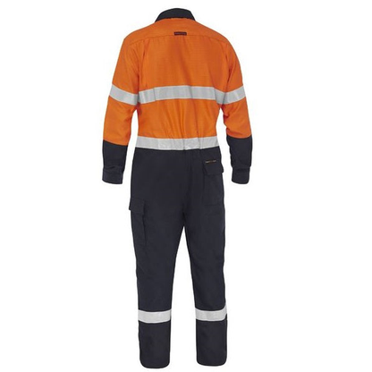 Bisley BC8477T Apex 185/240 Taped HiVis FR Ripstop Vented Coverall, orange/navy, rear view