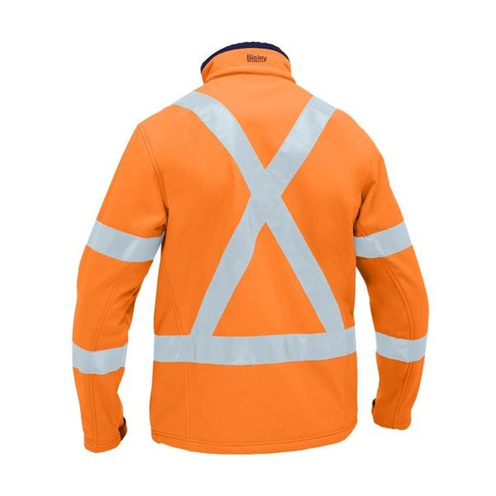 NSW Cross back, reflective tape, Bisley BJ6059XT X Taped Hi Vis Soft Shell Jacket, rear view