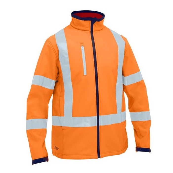 Hi vis orange, water resistant, Bisley BJ6059XT X Taped Hi Vis Soft Shell Jacket, front view