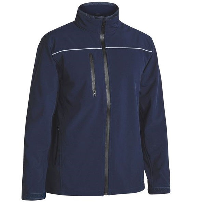 Navy blue zip-up jacket with a stand-up collar, Bisley BJ6060 Mens Softshell Jacket, front view