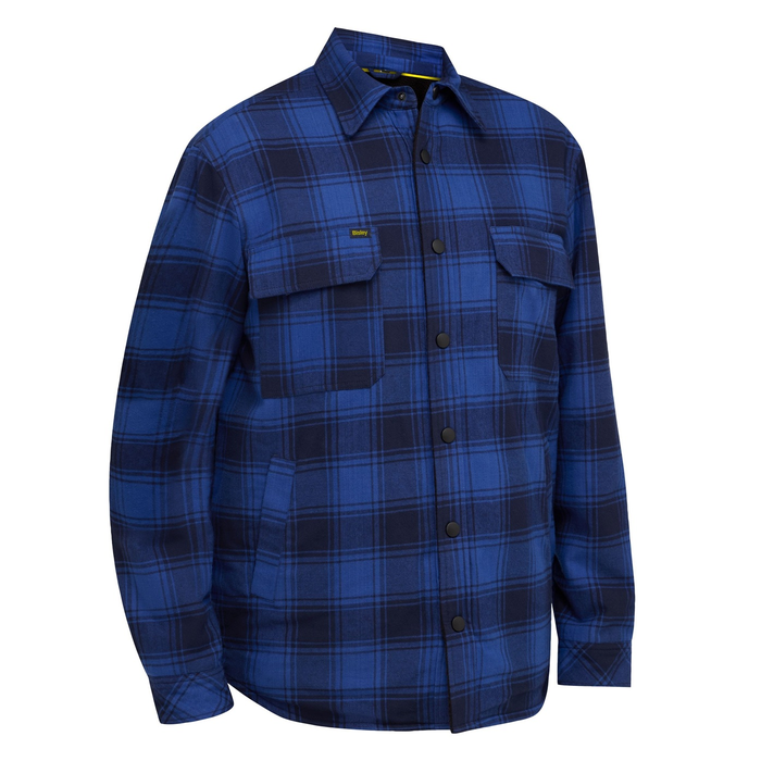 Mens, premium flannelette, Bisley BJ6101 Shacket with Sherpa Lining, blue check front view