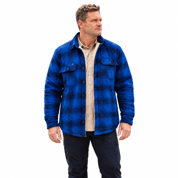 Bisley BJ6101 Shacket with Sherpa Lining, model lifestyle view, blue