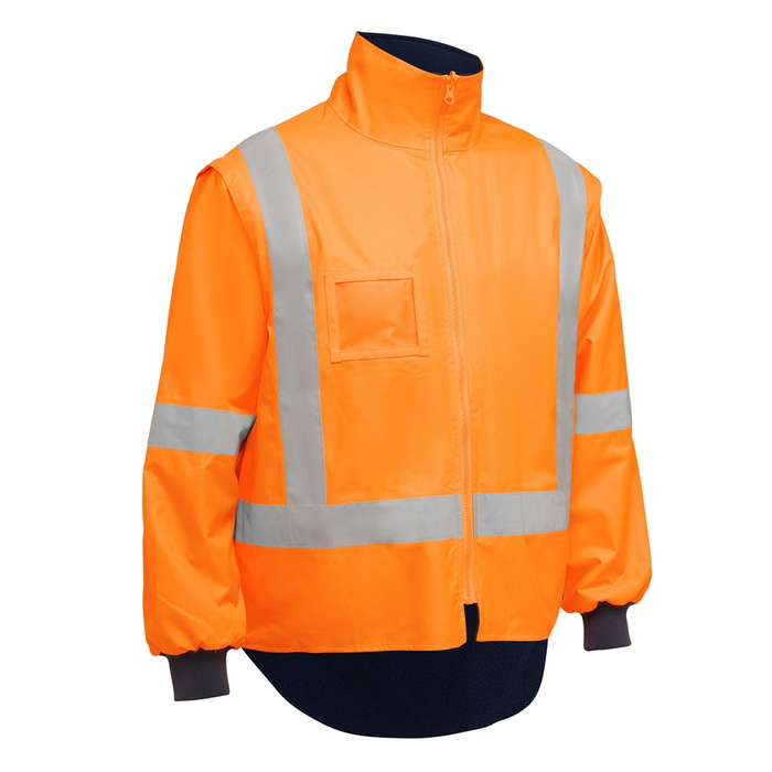 Bisley BJ6374XT X Taped 5 in 1 Rain Jacket, X Back NSW Rail, front view, orange