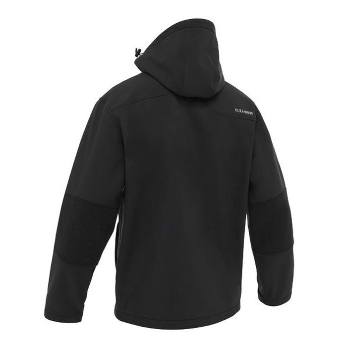 Black hooded, rear view, Bisley BJ6570 Flex And Move Hooded Soft Shell Jacket